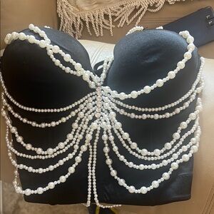 Black Bustier with Pearl Embellishments